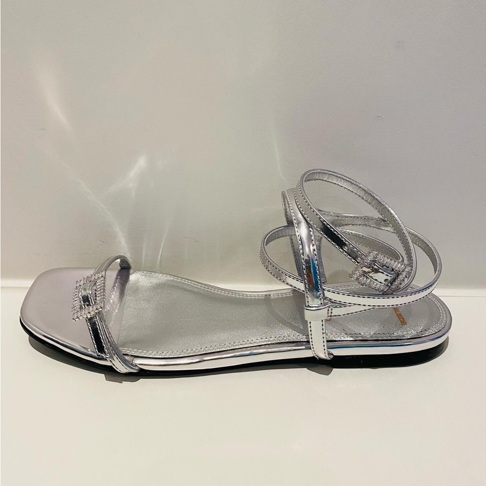 Brand new BLACK SUEDE STUDIO Metallic Leather Rhinestone-Embellished Sandals